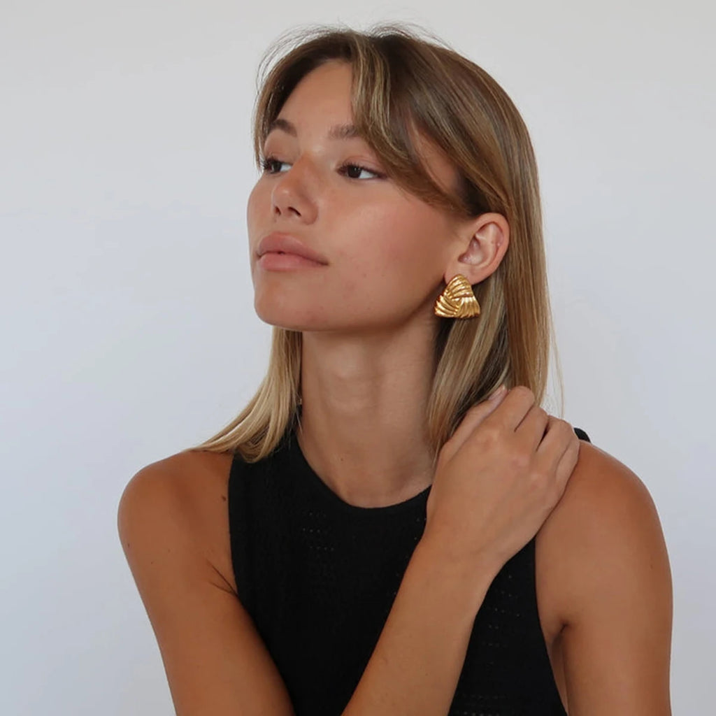 Geometric Stainless Steel Vintage Triangle Metal Earrings Statement Texture 18K Plated Temperament украшения бижутерия Gift