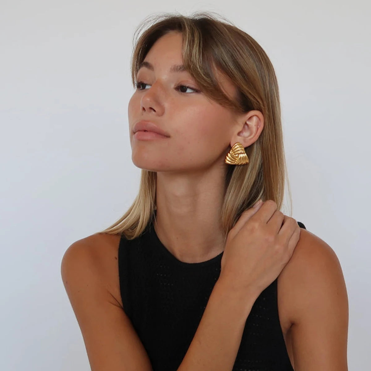 Geometric Stainless Steel Vintage Triangle Metal Earrings Statement Texture 18K Plated Temperament украшения бижутерия Gift