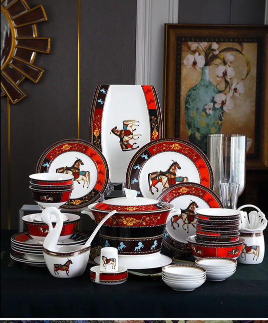 Jingdezhen Ceramic Tableware Ceramic Rice Bowl Bone Porcelain Bowl Plate Set