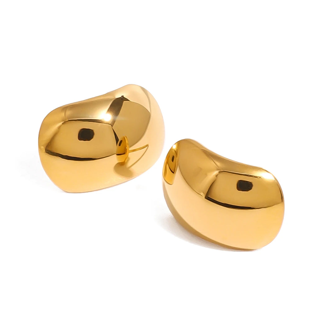 18K vergoldeter Edelstahl einfache glatte kleine ovale Ohrringe für Frauen tägliche Metallstruktur trendiger Charme Schmuck Bijoux