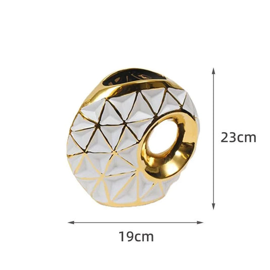 Elegant Gold Ceramic Vase Round Hollow Plaid Design Home Furnishing Decor European Style Flower Arrangement Accessory Large Tabletop Vase Perfect for Home Office Decor Ideal Gift for Birthdays Christmas Valentine's Day