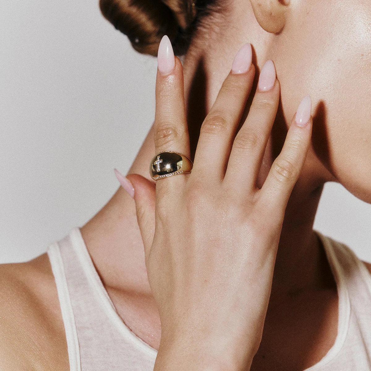 Stainless Steel Stylish Cross Ring Inlay With Rhinestone 18K PVD Plated Chubby Bright Smooth Rust Proof Charm Lovely Jewelry