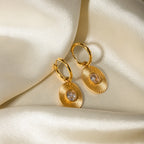 Brincos de Pingente Oval Minimalista em Aço Inoxidável Banhado a Ouro 18K com Incrustação de Diamante Branco à Prova d'Água Personalidade Antiferrugem Joias