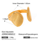 Muschelschalenstrukturierte 18K goldbeschichtete Zwei-Muschel-Öffnungsringe aus Edelstahl, klobiger, anlaufsicherer Damenmode geometrischer Ring