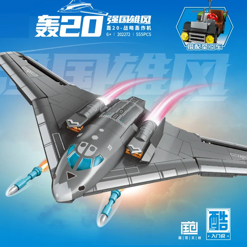 Stealth Bomber Fighter Jet Assembly Building Blocks Toy for Children Boys Educational H-20 Strategic Aircraft Model