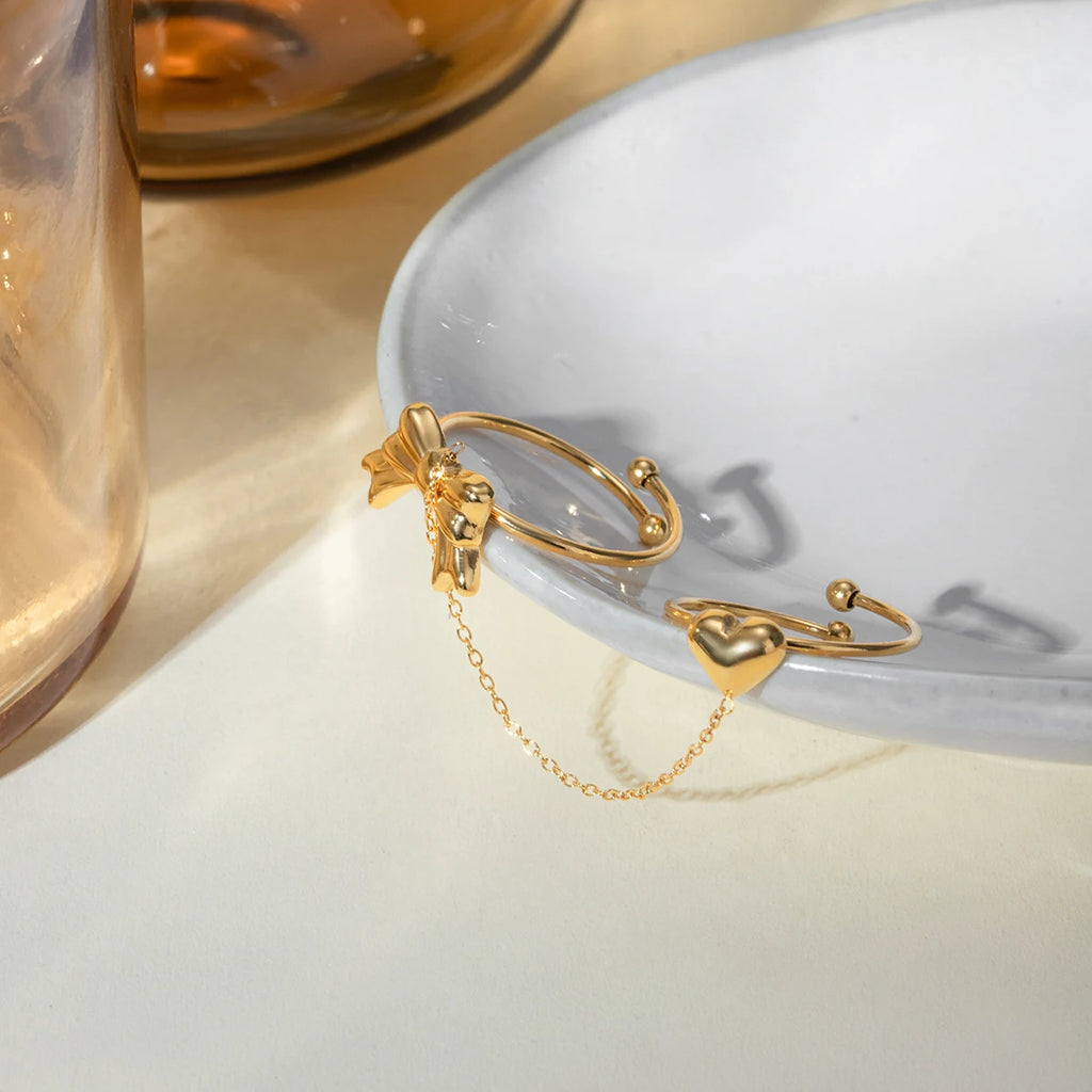 Light Cozy 18K PVD Plated Stainless Steel Delicate Fine Two Pairs A Set of Fingertip Opening Rings Trendy Women Premium Jewelry