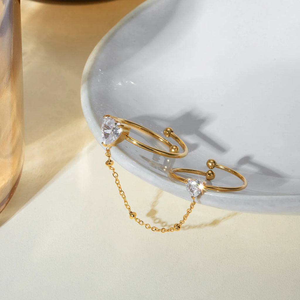 Light Cozy 18K PVD Plated Stainless Steel Delicate Fine Two Pairs A Set of Fingertip Opening Rings Trendy Women Premium Jewelry