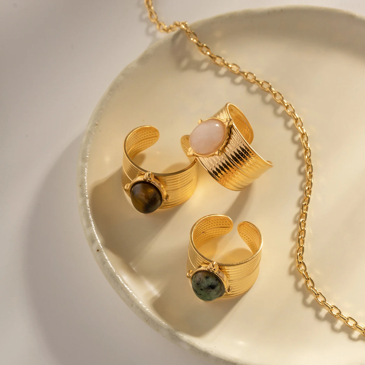 Кольцо из нержавеющей стали с натуральным зеленым тигровым глазом, открытое, эффектное, золотое, покрытие 18 карат, кольцо bague acier inoxydable, подарок, новое