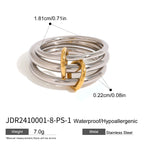 Nuevo único anillo entrelazado de acero inoxidable geométrico de tres capas 18K oro y plata para mujer textura metálica joyería de moda