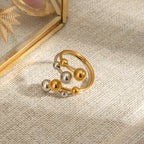 Gold Silver Color Matching Personalized Size Ball Double-layer Opening Ring Women Anti Allergic Metal Charm Daily Jewelry - Grand Goldman