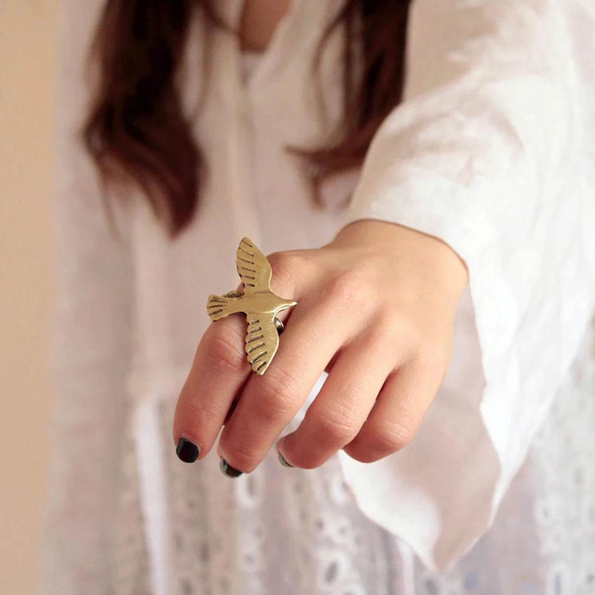 18K glad vredesduifvormige verstelbare open ring dames trendy roestvrijstalen bedel anti-allergische sieraden gala cadeau