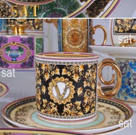 Ensemble de vaisselle familiale Assiette de nourriture occidentale Bol Ensemble de café Vente chaude d'ensembles de vaisselle en porcelaine de couleur européenne Cadeaux CLASSIQUES