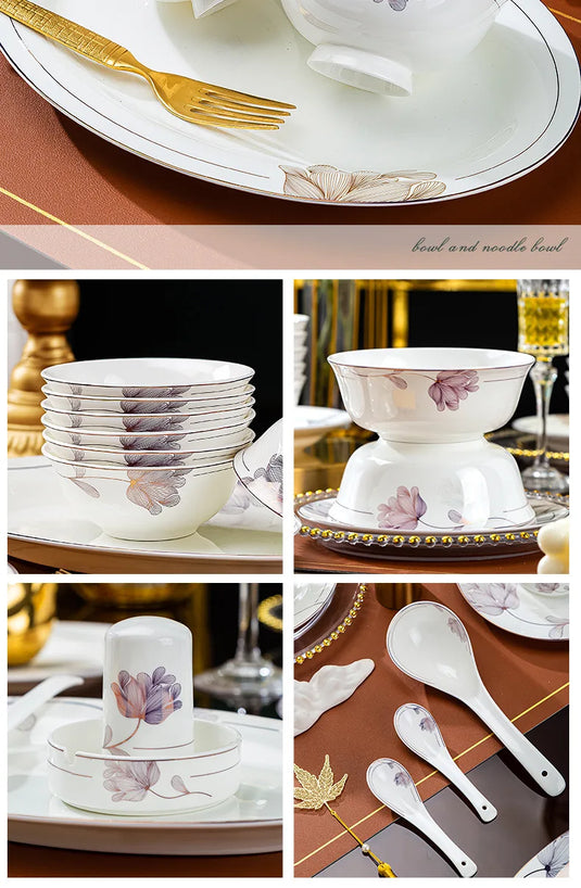 Jingdezhen Bone Porcelain Tableware New Chinese Style Bowls, Chopsticks, Dishes, Household Ceramic Bowl and Dish Set