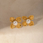 2024 Edelstahl Trendige 18K Goldbeschichtete geometrische Ohrringe in Blumenform mit eingelegten Muschelperlen Damen Charme Modeschmuck
