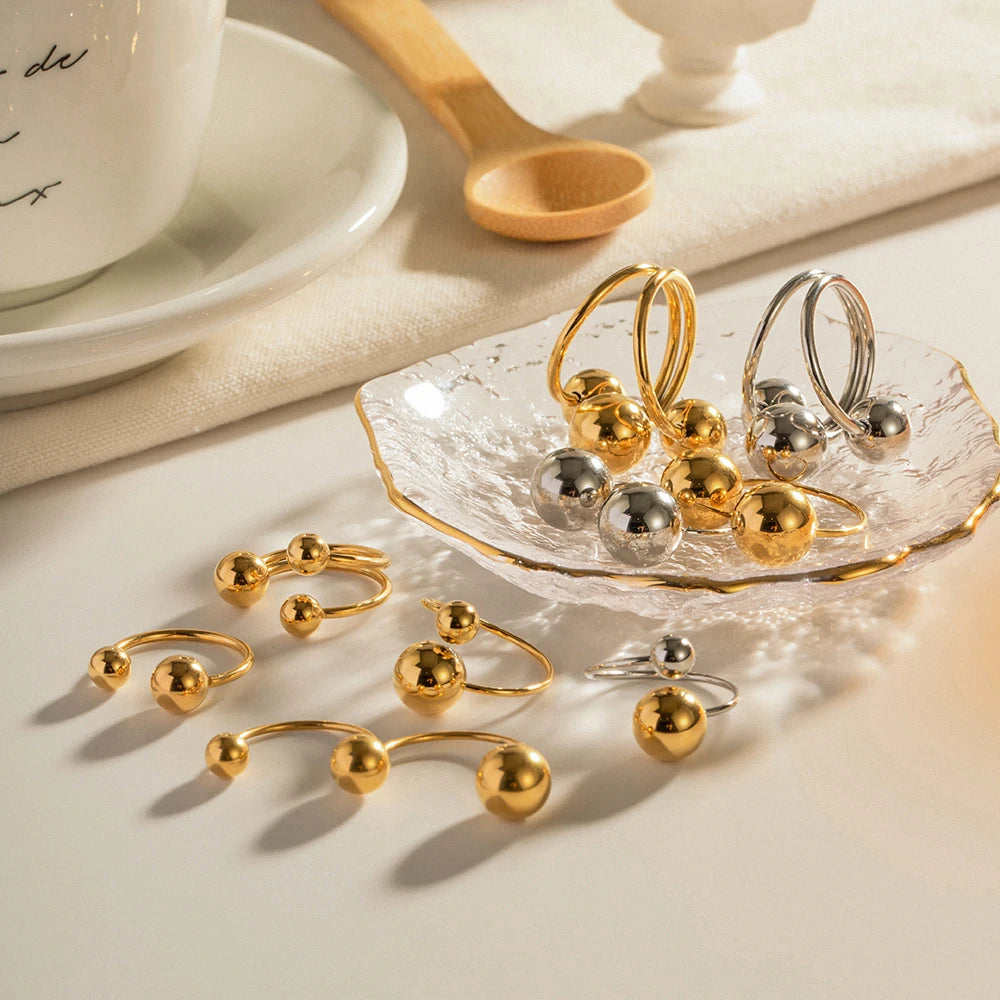 Geometrisch übertriebener Edelstahl-Kugel-Offenring-Set für Frauen Unregelmäßiges Design Runde verstellbare Schmuckgeschenk Anillos Mujer