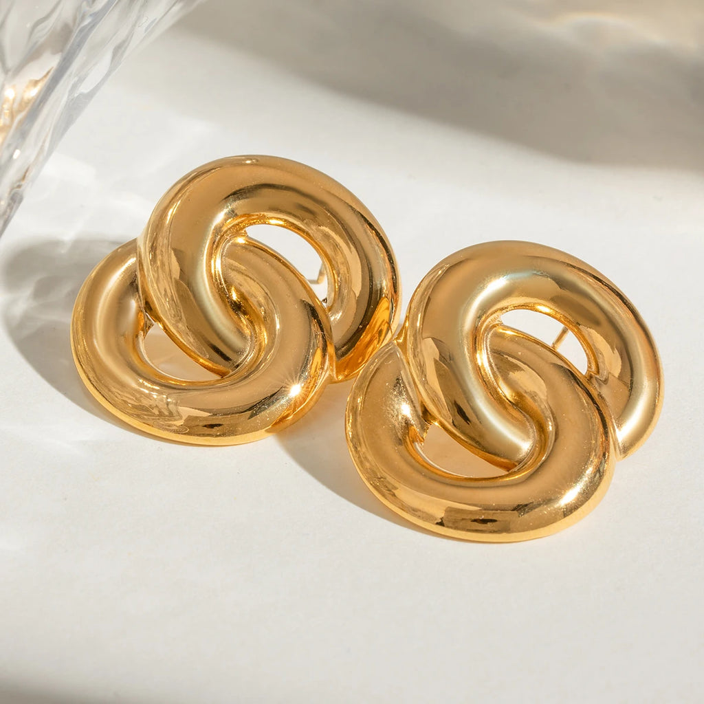 18K Gold Plated Stainless Steel Geometric Smooth Figure Oval Cross Earrings Women Charms Metal Texture Waterproof Jewelry