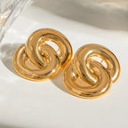 18K Gold Plated Stainless Steel Geometric Smooth Figure Oval Cross Earrings Women Charms Metal Texture Waterproof Jewelry