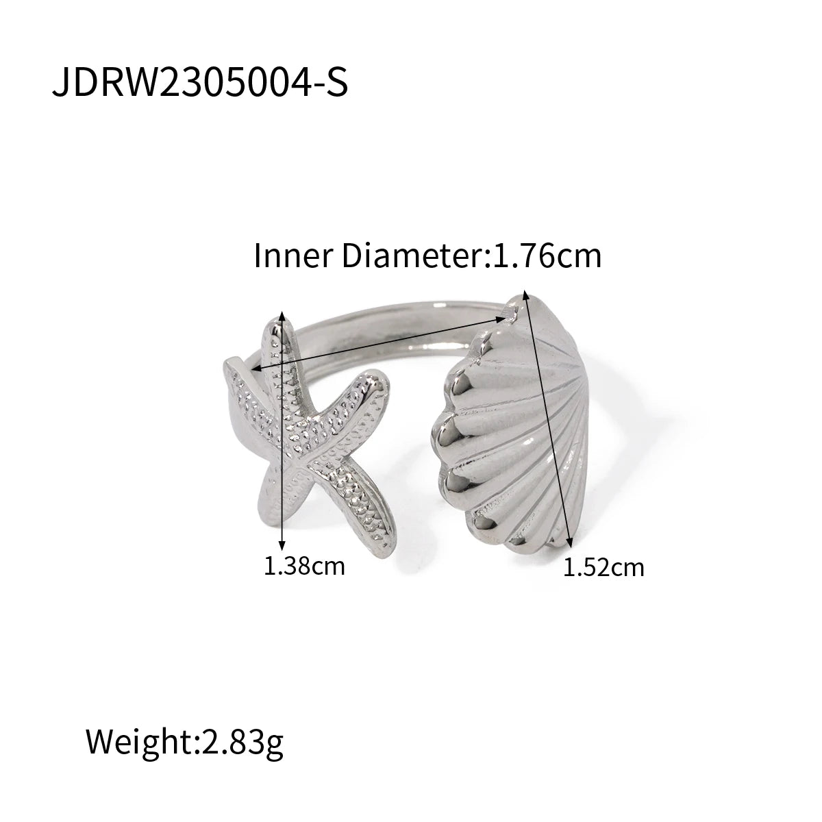 Bohemia Zomer Strand Zeester Schelp Open Ring Creatief Casual Roestvrij Staal Onregelmatig Verstelbaar Waterdicht Vakantie Sieraden