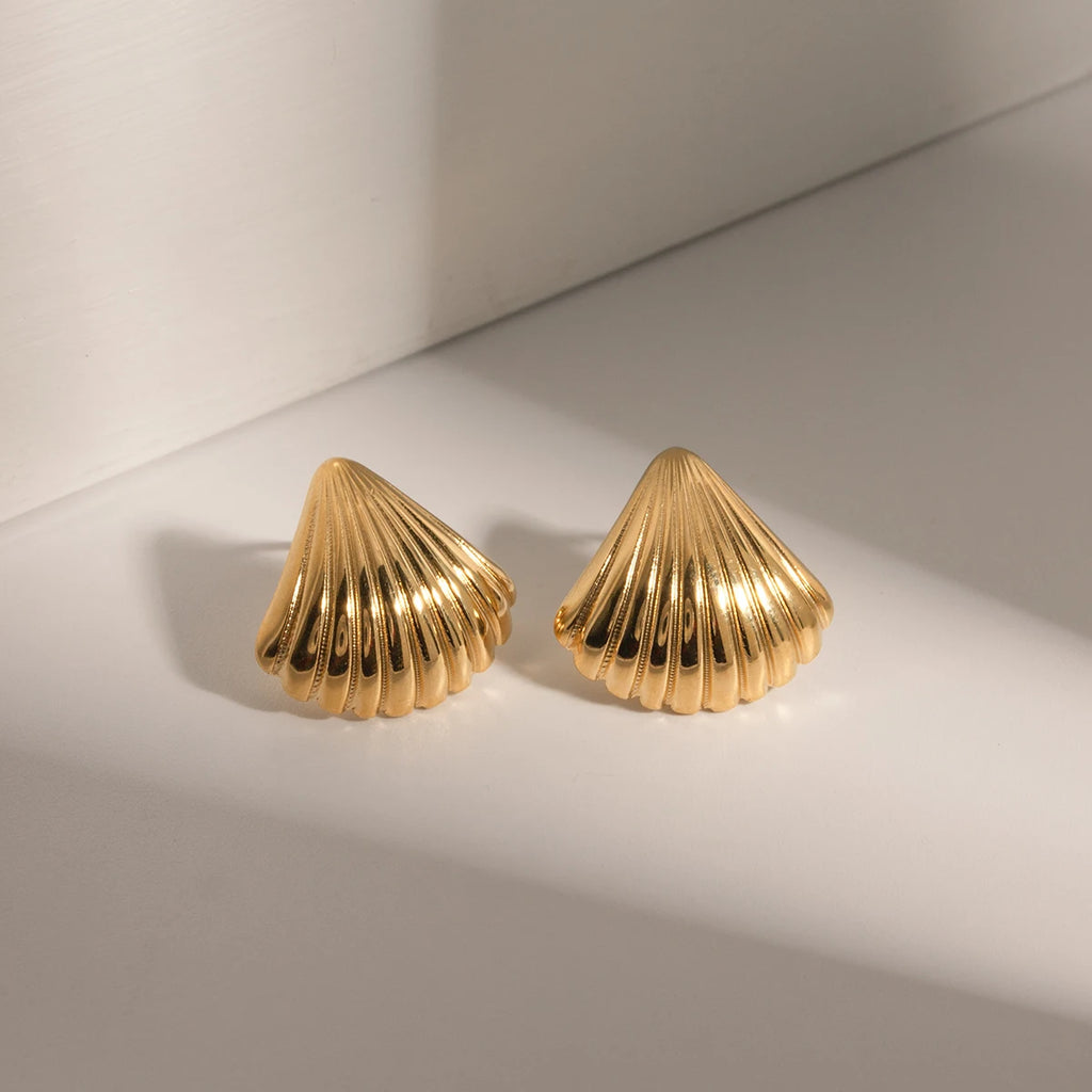 Sea Starfish Shell Series Vintage 18K Gold Plated Open Ring Stud Earrings Stainless Steel Statement Waterproof Jewelry Women