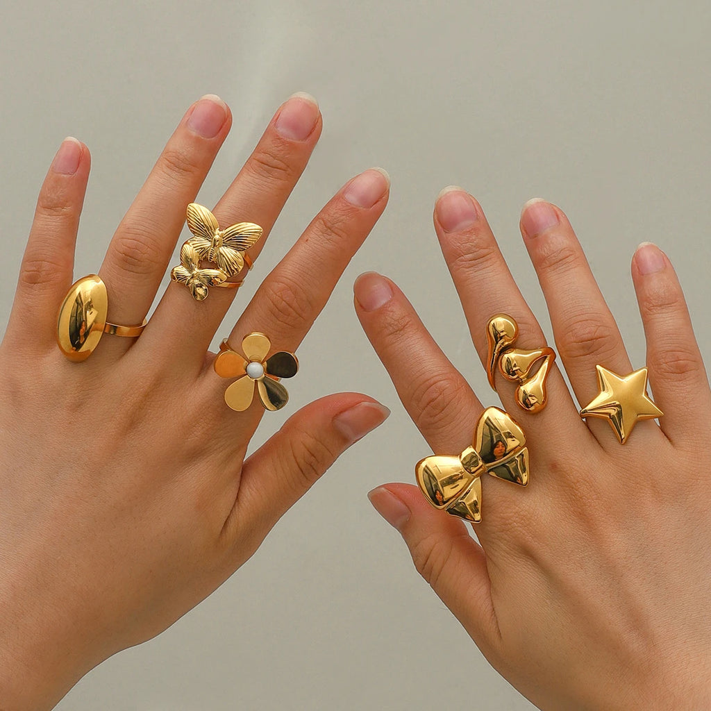Minimalist Multi-style Stainless Steel Design Open Ring Gold Color Light Cozy Women Charm 18K PVD Plated Statement Jewelry - Grand Goldman