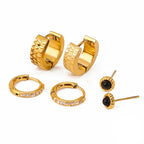 3 Pairs Per Card Stainless Steel Black Agate White Rhinestone Earrings 18K PVD Plated Anti Allergic Rust Proof Jewelry