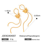 18K PVD Minimalistyczne Lekkie Przytulne Kolczyki Motylki z Długimi Frędzlami ze Stali Nierdzewnej Modne Damskie Premium Wodoodporna Biżuteria Bijoux