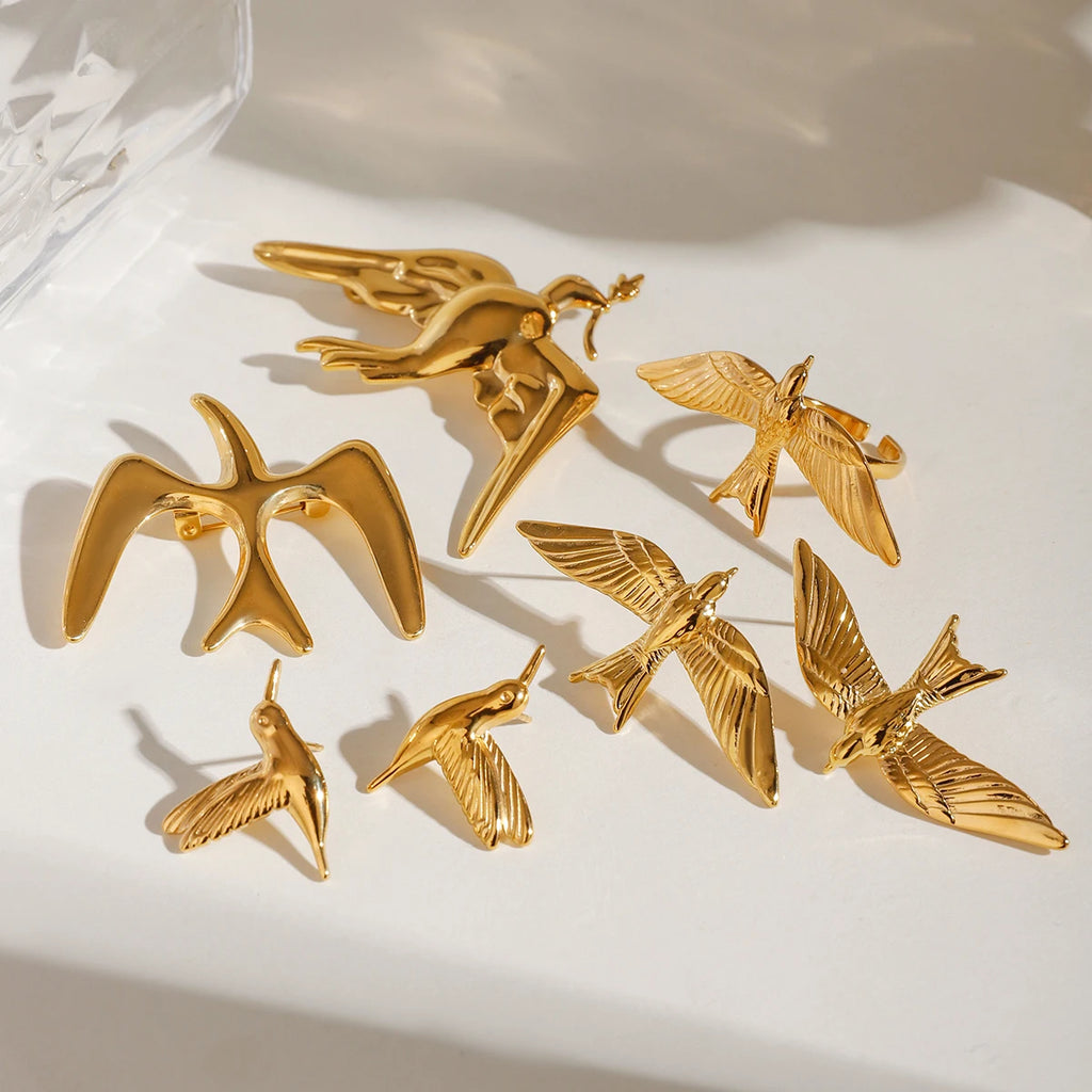 Peace Dove Retro Bird Tassel Earrings Brooch 18K PVD Plated Women Stainless Steel Anti Allergic Rust Proof Stylish Jewelry