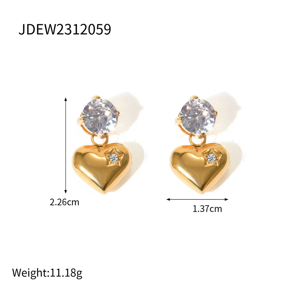 Pendientes de corazón liso de amor de acero inoxidable chapados en oro de 18K Serie hipoalergénica resistente al deslustre y al agua Joyería gruesa para mujer