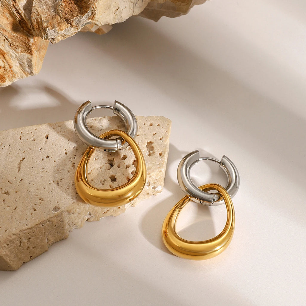 Minimalist 18k Altın Kaplama Paslanmaz Çelik Renk Uyumlu Boş Pendant Daire Şeklinde Küpe Kadın Trendy Charm Takı Bijoux