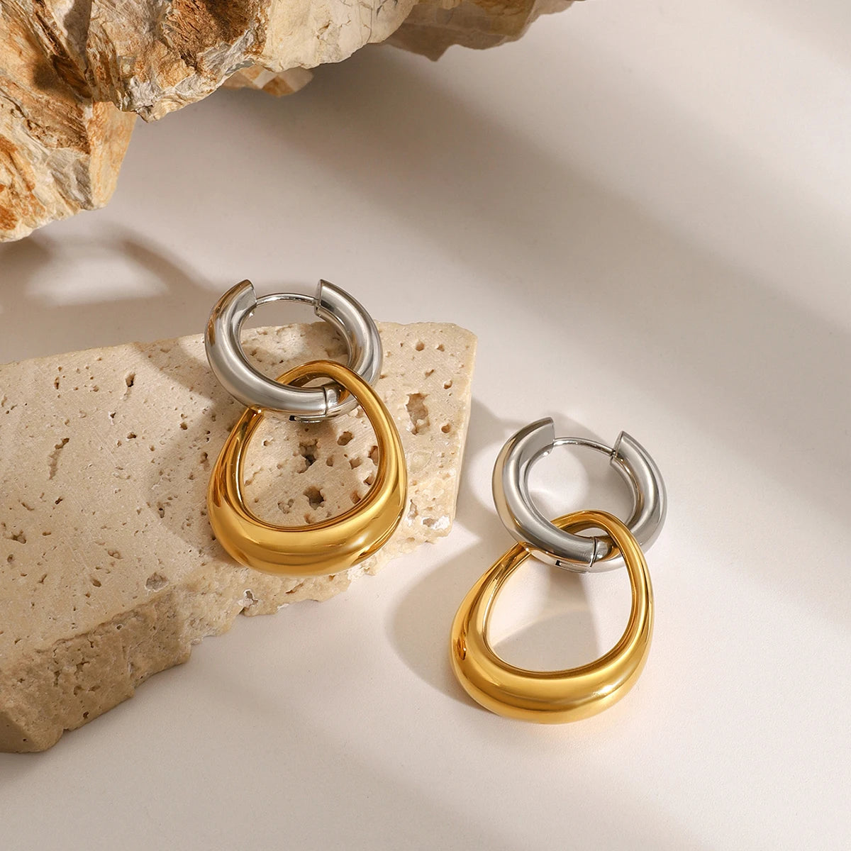 Minimalist 18k Altın Kaplama Paslanmaz Çelik Renk Uyumlu Boş Pendant Daire Şeklinde Küpe Kadın Trendy Charm Takı Bijoux
