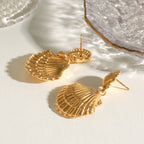 18K Stainless Steel Waterproof Vintage Shell Ocean Collection Dangle Earrings Women Anti Allergic Elegant Charm Beach Jewelry
