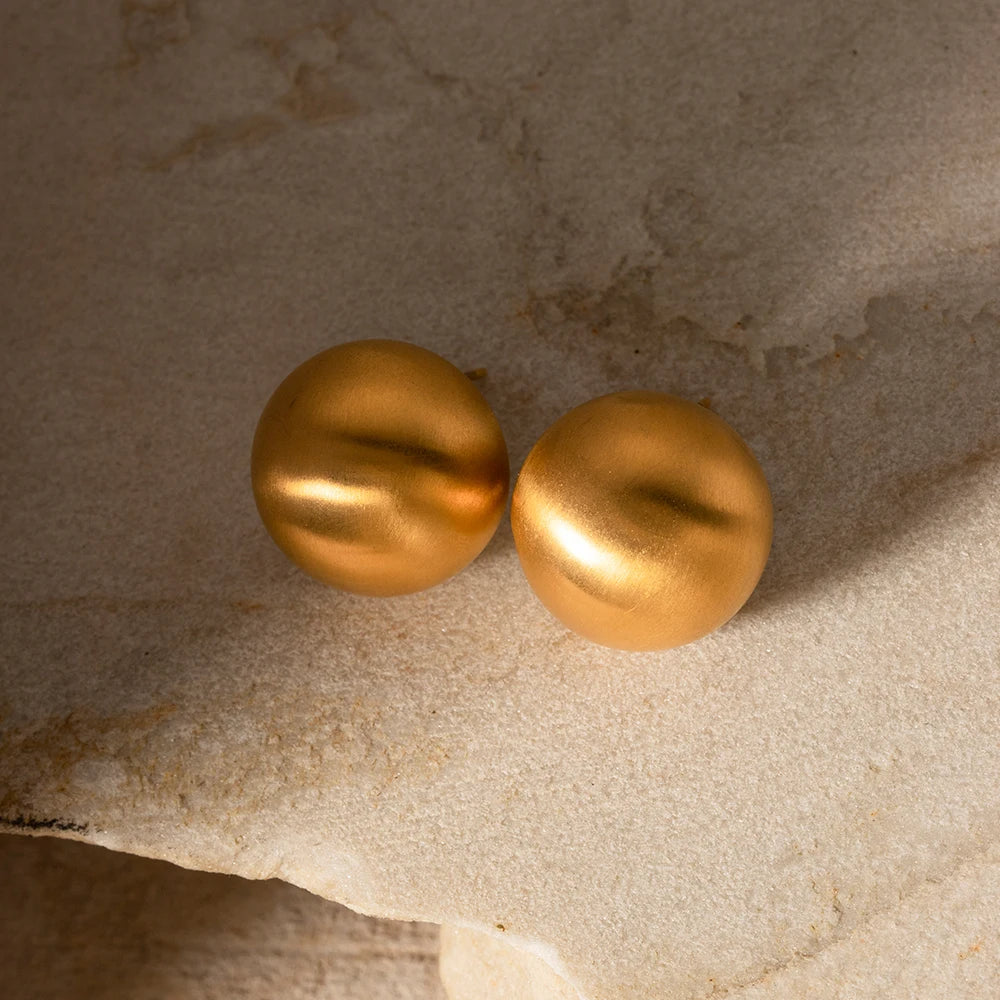 18K forgyldt plettet fri rustfrit stål Chunky halvkugleformet børstet stud minority øreringe til kvinder øre smykker