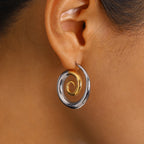 18K Gold Plated Gold Silver Color Blocked Niche Personality Simple Spinning Creative Earrings Women Anti Allergic Gala Gift