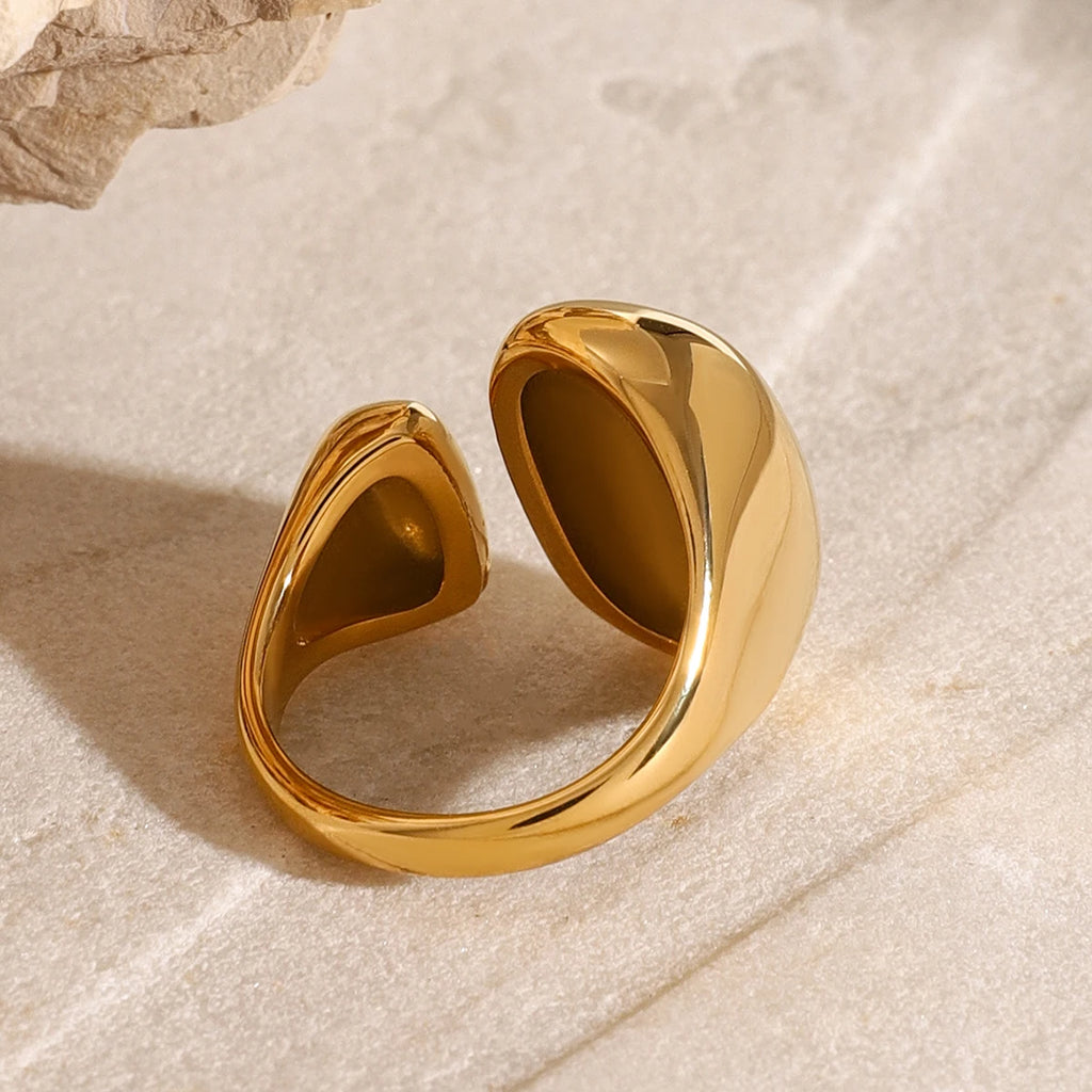 Minimalist 18k Asymmetric Size Double Petal Opening Ring Women Charming Stainless Steel Waterproof Attractive Jewelry