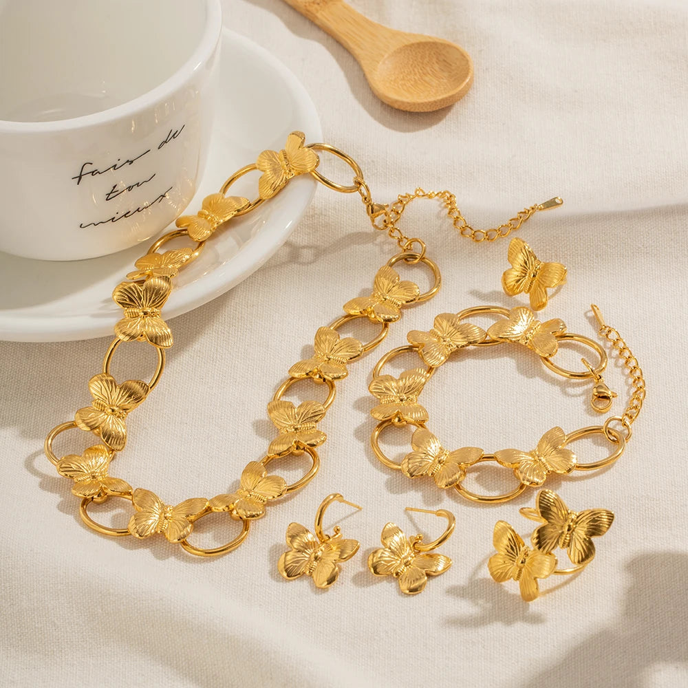 Polytype anløbssikker farverige smykkesæt i rustfrit stål til kvinder Øreringe Armbånd 18K guldbelagte øreringe Armbåndssæt