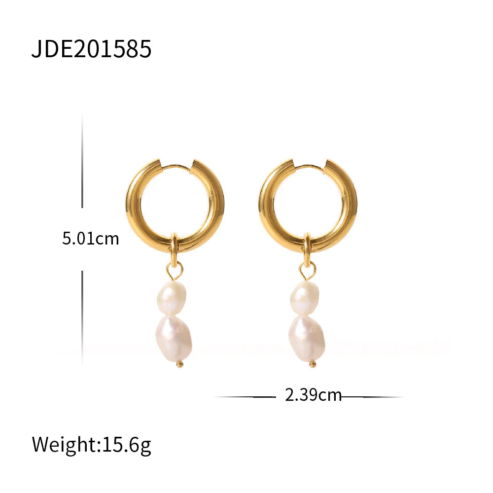Pendientes de perla con colgante de temperamento de acero inoxidable de moda chapado en oro de 18K, joyería para mujer sin deslustre, declaración