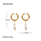 Pendientes de perla con colgante de temperamento de acero inoxidable de moda chapado en oro de 18K, joyería para mujer sin deslustre, declaración