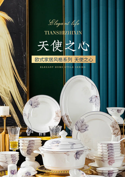 Vaisselle en porcelaine d'os de Jingdezhen, nouveaux bols, baguettes, plats, ensemble de bols et plats en céramique pour la maison de style chinois