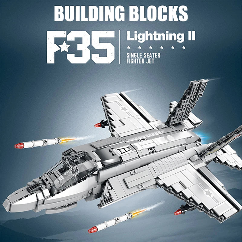 MOC Military Series Jump Jets F14 F16 F18 F22 F35 Aircraft Building Blocks War Fighter Model Bricks Toys For Childrens Boy Gifts