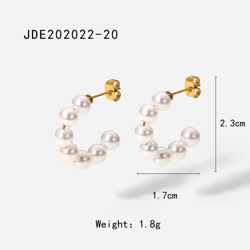 Pendientes de perla con colgante de temperamento de acero inoxidable de moda chapado en oro de 18K, joyería para mujer sin deslustre, declaración