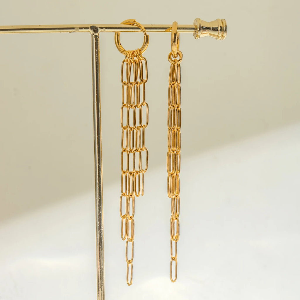 Waterproof 18k Stainless Steel Square Button Hand Tassel Stud Earrings High Quality Fashion Statement Jewelry Women Gala Gift