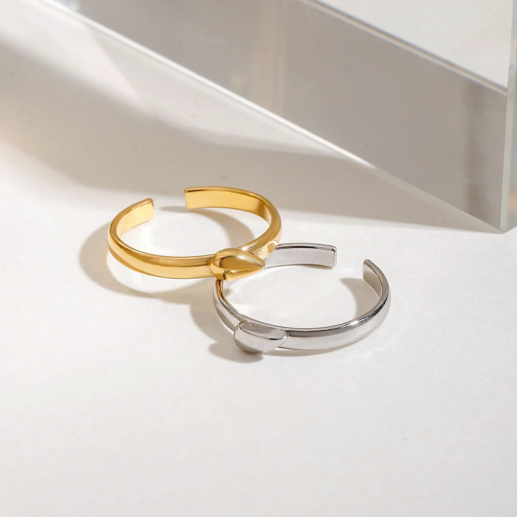 Minimalist 18k Altın Kaplama Paslanmaz Çelik Aşk Kalp Renk Eşleştirme Ayarlanabilir Açık Yüzük Kadınlar Alerjiye Karşı Charm Takı