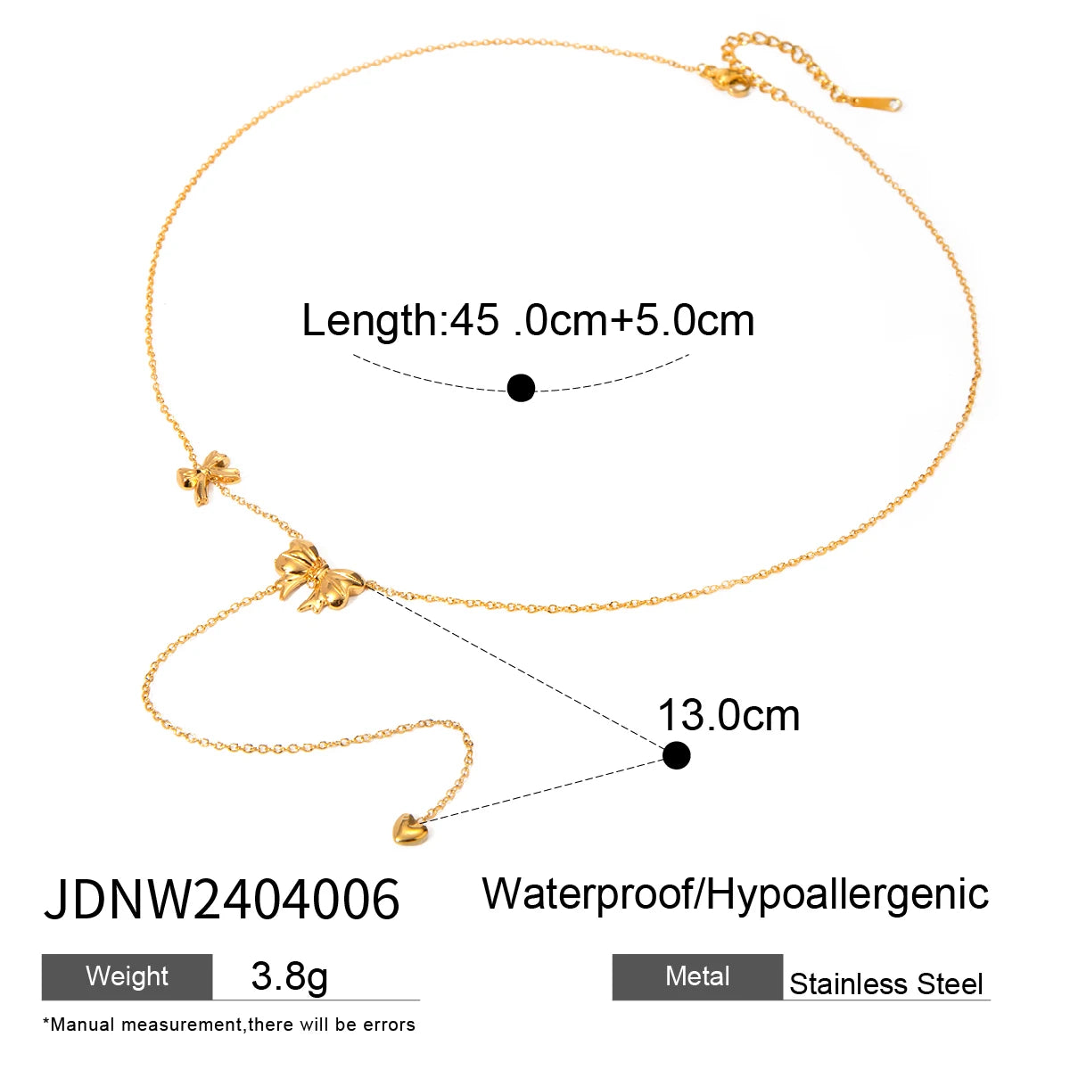 Trendy 18K PVD belagt rustfrit stål Delikat Bowknot Y Halskæde Kæde Damer Vandtæt højkvalitets charme Stilfulde smykker