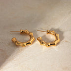Stainless Steel Creative 18K Gold Plated Minimalist Smooth Bamboo Joint C-shaped Earrings Waterproof Personality Jewelry