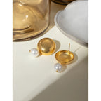 Pendientes de perla de imitación semiredondos de acero inoxidable ligero y acogedor minimalista PVD 18K para mujer a la moda, joyería impermeable bijou