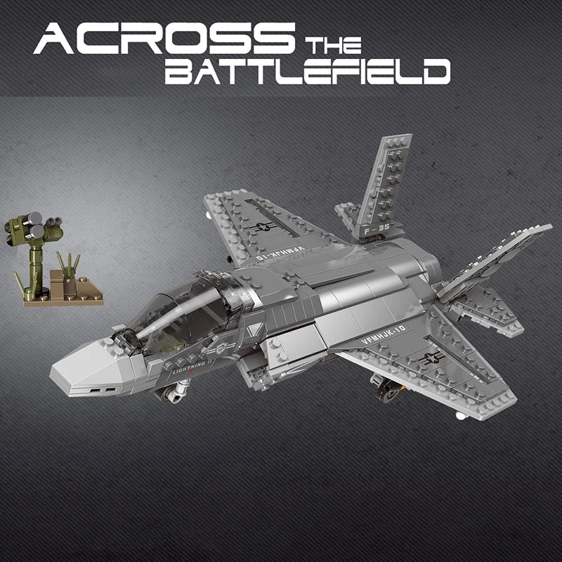Military Series F35 Fighter Air Battle Plane Building Blocks Across The Battlefield DIY Creative Toys for Children Birthday Gift