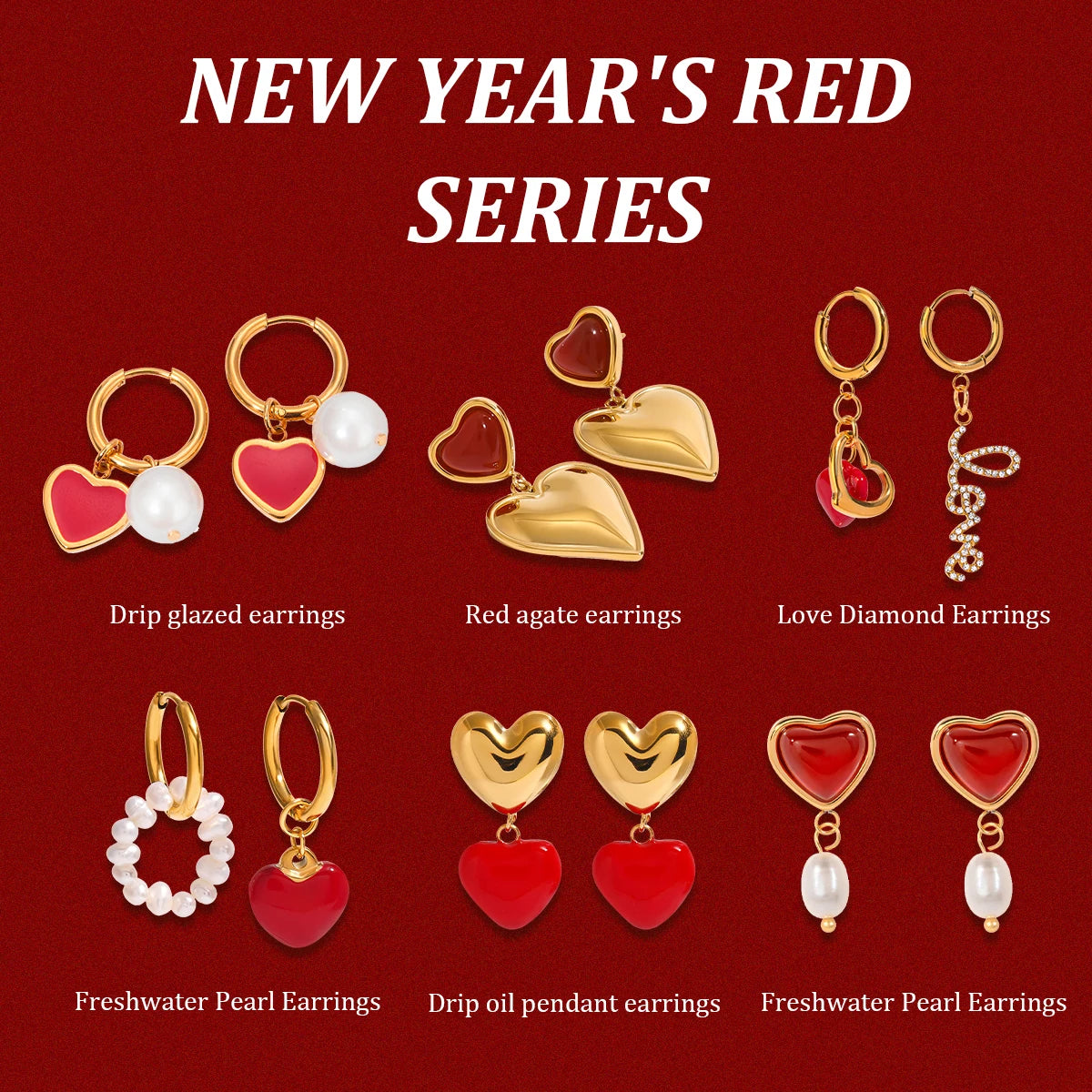 Pendientes colgantes de amor con aceite rojo goteante, chapados en oro de 18K, para mujer, acero inoxidable, antialérgicos, joyería de moda, regalo para gala