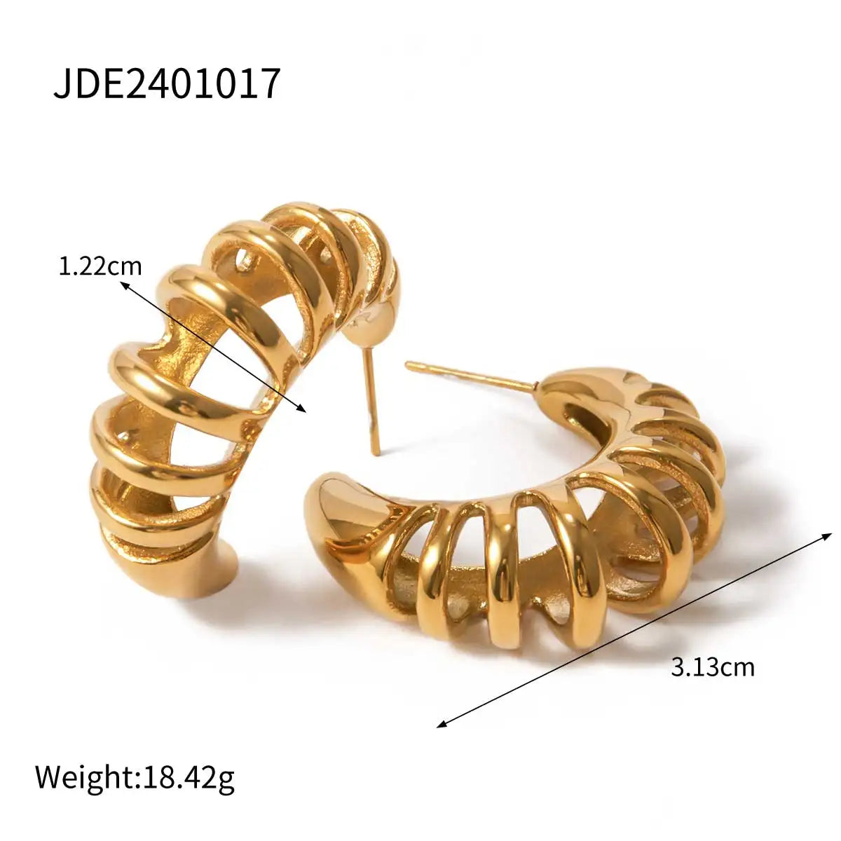 Rustfrit stål 18 karat forgyldt delikat C-formet line hule øreringe lyse hyggelige rustsikre Bijoux Femme gallagave