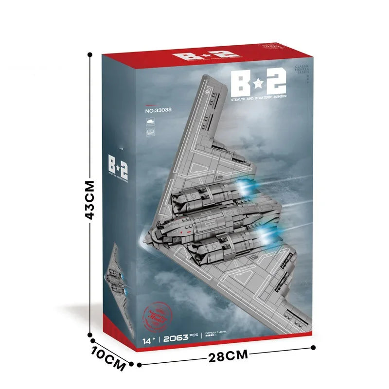 2063PCS B-2 Ghost Strategic Bomber Building Blocks Air Force Fighter Model Bricks Collection Desktop Display Kids DIY Toys Gifts