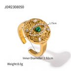 Roestvrij staal 18K goud vergulde malachiet inleg met duivels oog vorm ring oorbel set vrouwen vinger oor verkleuring vrije sieraden